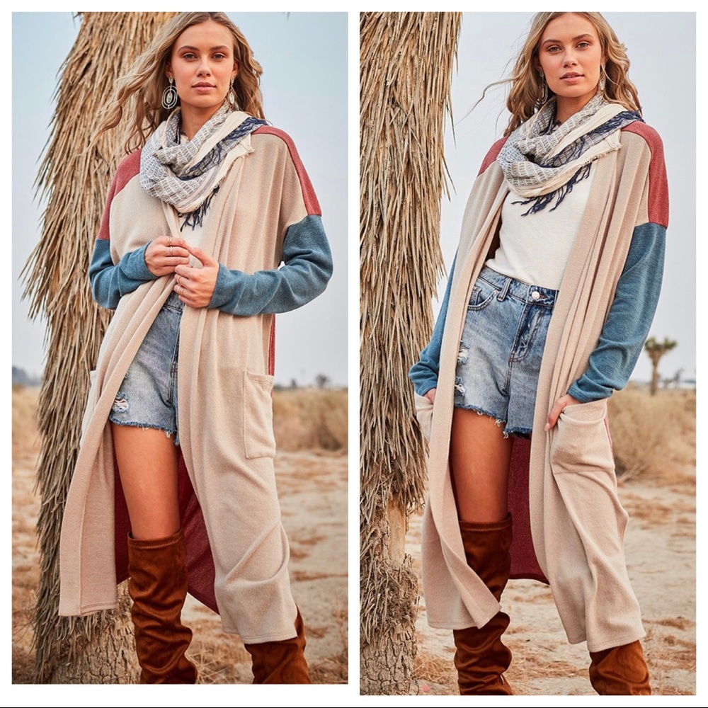 Boho chic open front pocket cardigan - Picture 3 of 6
